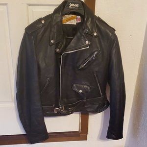 Schott Perfecto 118 Black Leather Motorcycle Jacket Size 46R Late 1990's